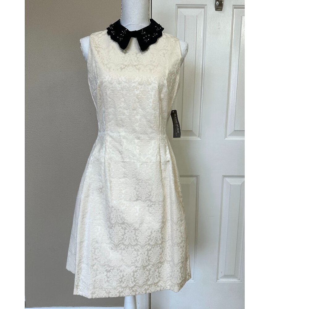 New York & Company Eva Mendes white Dress with jewelry collar Size 8